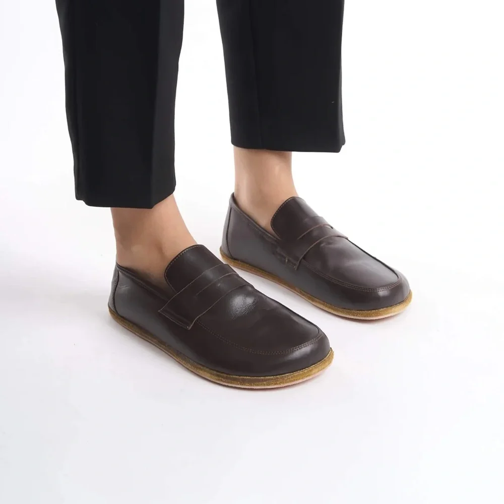 NWT | Sardis Leather Barefoot Women Penny Loafers - Brown - Picture 4 of 5